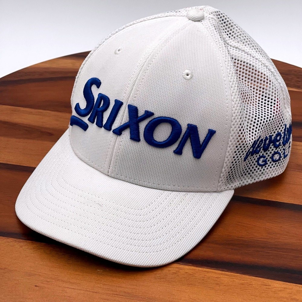 Srixon Cleveland Golf Trucker Hat Mens White Blue Snapback Mesh Cap Dunlop